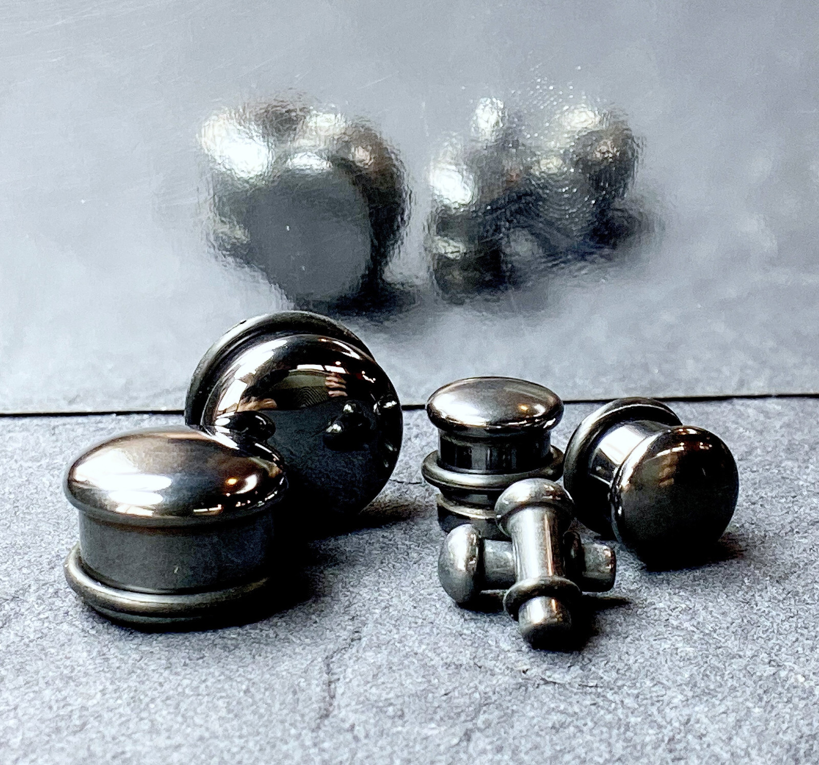 PAIR Single Flare Hematite Stone Plugs Gauges Guages Earlets Body Jewelry