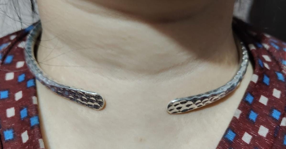 Solid Neck Collar, 925 Sterling Silver Choker, Tribal Statement Jewelry, Braided