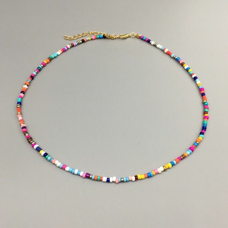 Women Necklace Seed Beads Strand String Beaded Short Jewelry 16 Inches Chokers