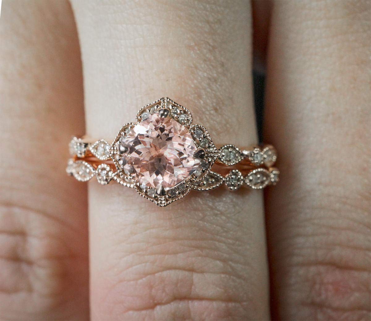 18k Rose Gold 2 Piece Ring Set Cubic Zirconia Bride Promise Rings Set Eternity