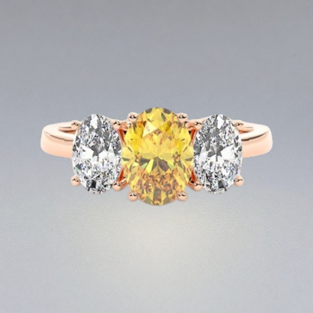 Fancy Vivid Yellow Diamond Ring IGI Lab Created 14K Rose Gold Oval Cut 2.90 CT