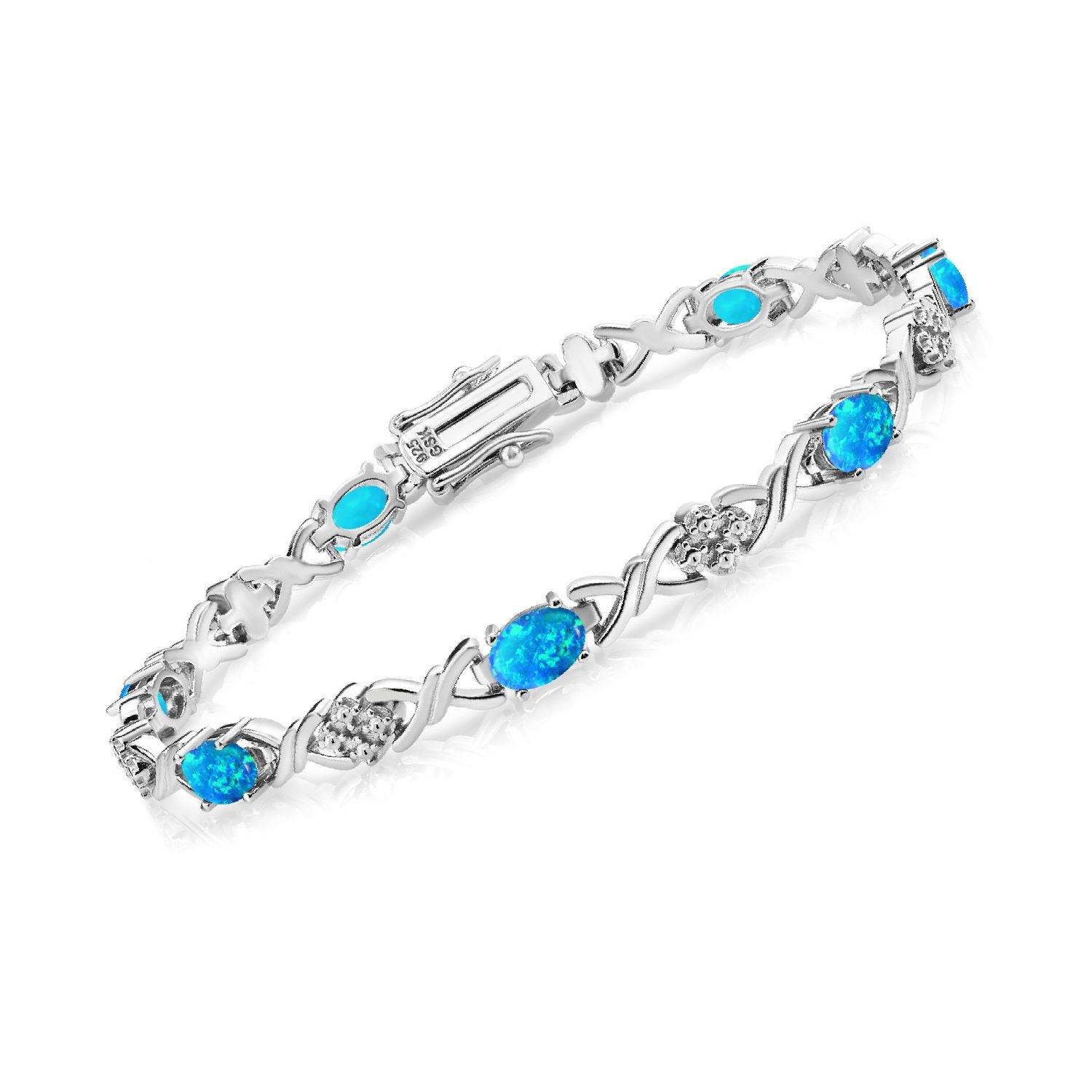 925 Sterling Silver Blue Opal Tennis Bracelet For Women (4.00 Cttw, Gemstone