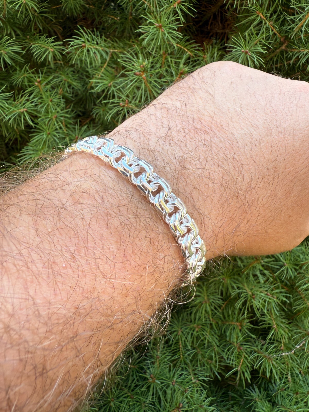 Real 925 Sterling Silver Handmade 9mm Bismark Garibaldi Chino Bracelet Mens