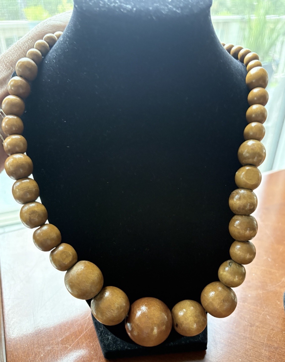 26″ Vintage Chunky Brown Wood Beaded Statement Necklace Boho No Metal No Clasp