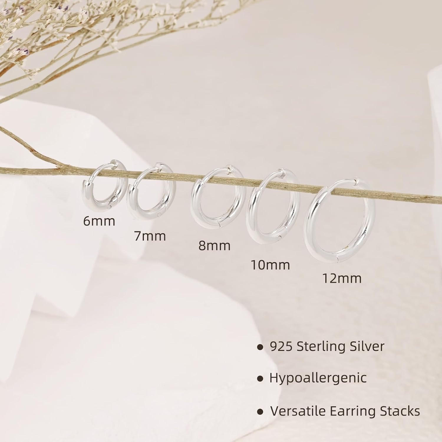 Sterling Silver Hoop Earrings, Hypoallergenic Earrings for Women Men 14K Real Go