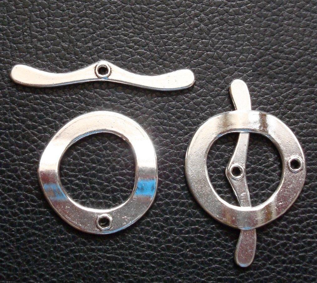 2 Sets 30mm Large jewelry toggle clasp Bright silver plt contemp design FPC134B