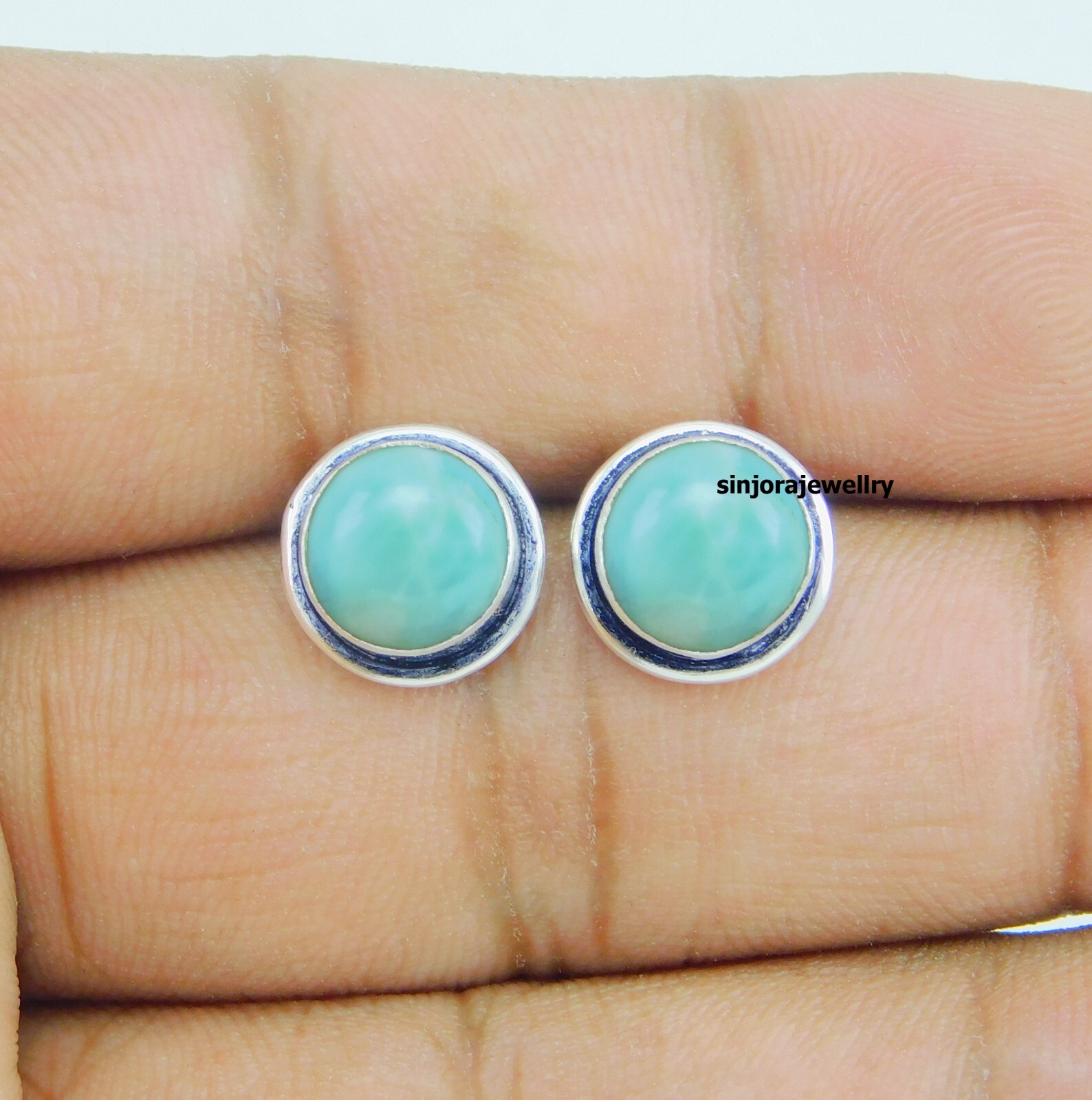 Larimar Gemstone 925 sterling silver handmade Stud Earrings
