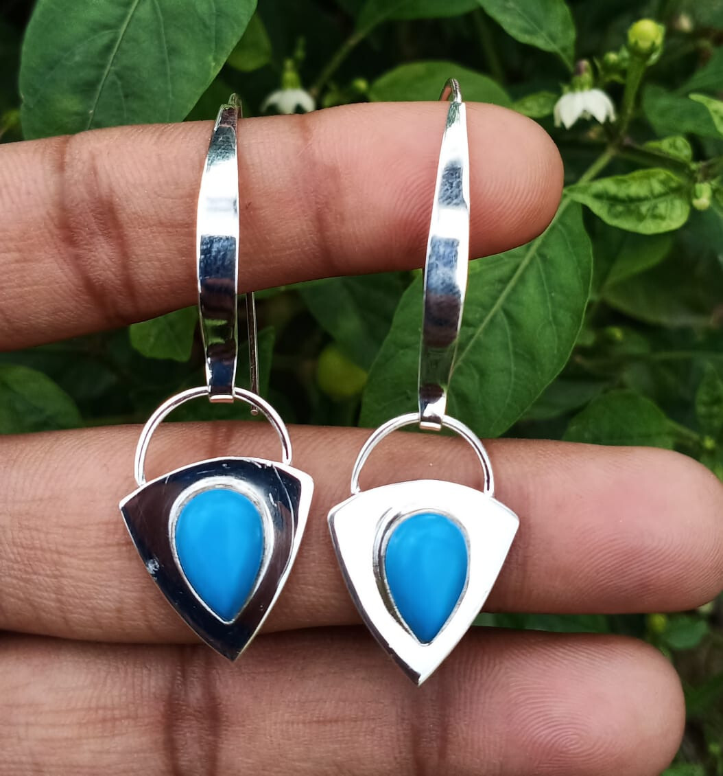Sleeping Beauty Turquoise Gemstone Earring 925 Sterling Silver Handmade Jewelry