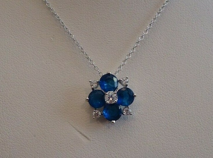 FLOWER DESIGN EARRING & NECKLACE PENDANT SET W/ LAB ACCENTS & TANZANITE/ 18”