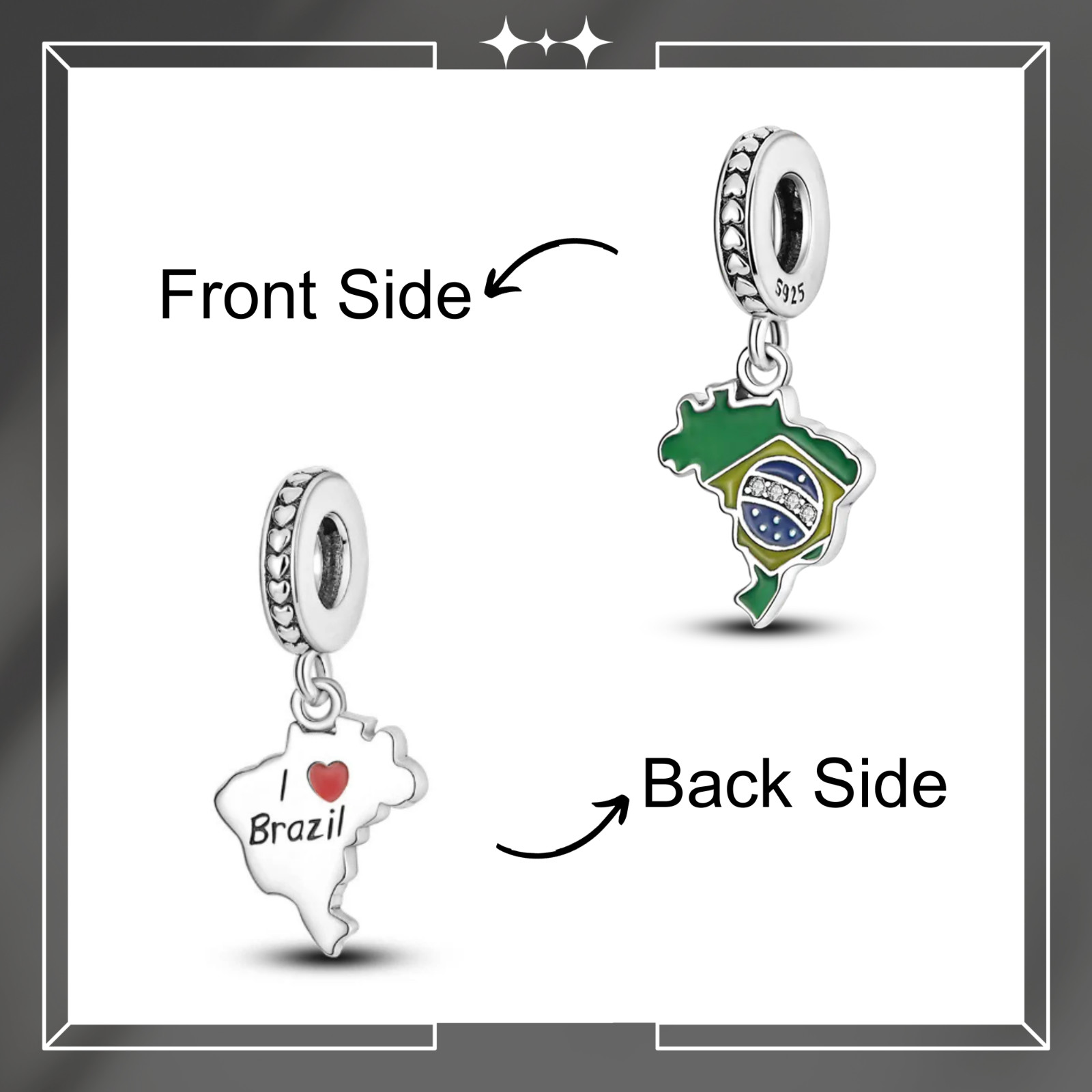 Brazil Map Dangle Charm For Bracelet, Brazil Map Charm, Country Charm