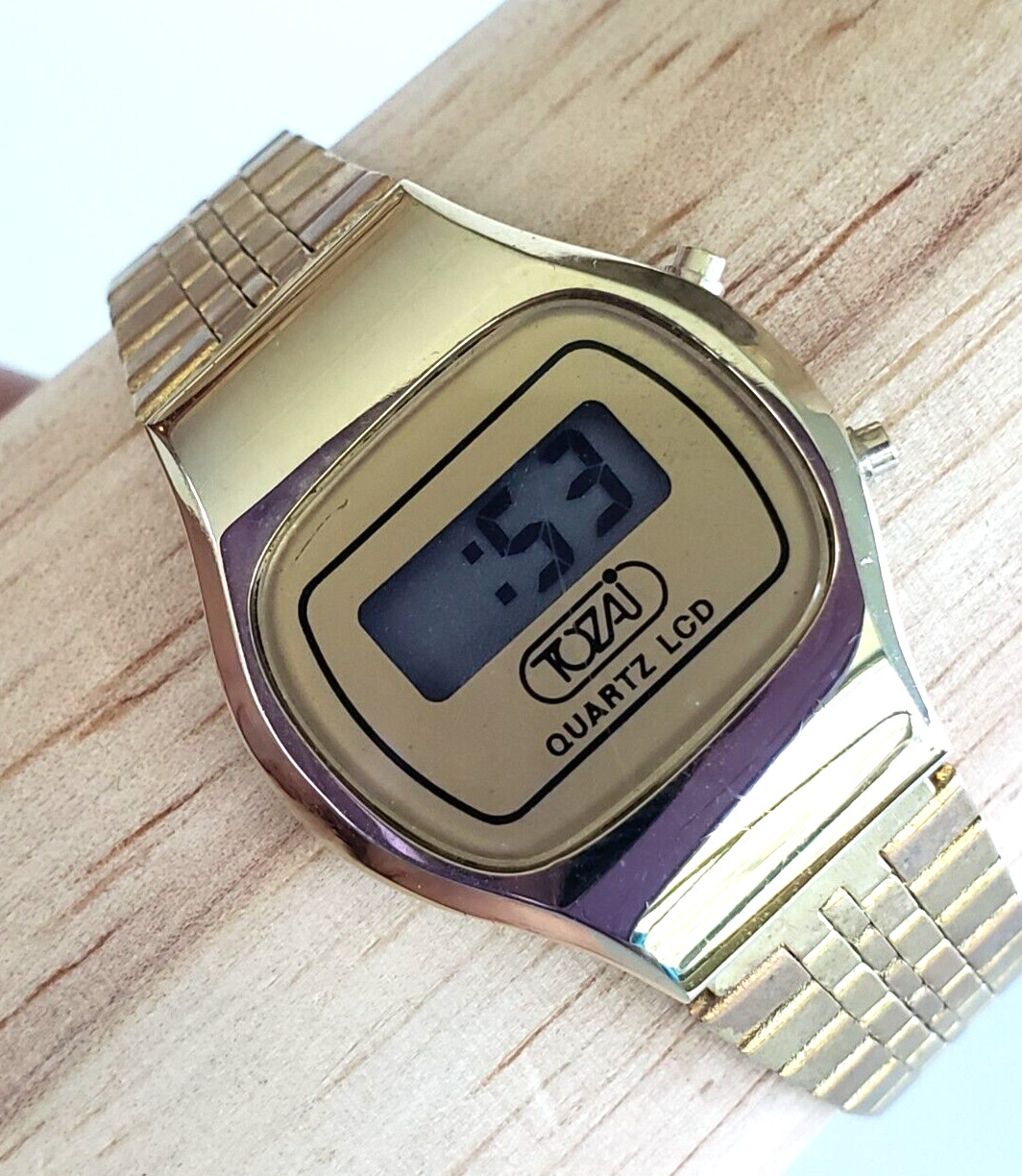 Vintage Tozai LCD Digital Gold Tone Quartz Ladies Watch New Battery Hong Kong