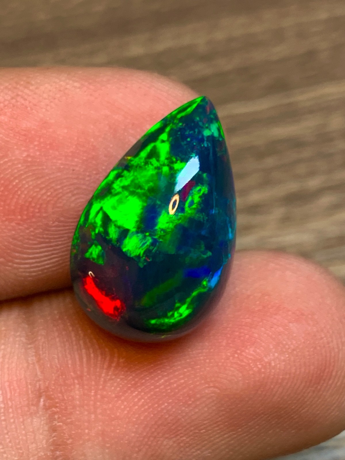 7.7ct Multi-Fire Ethiopian Black Welo Opal Pear Cabochon Statement Jewelry