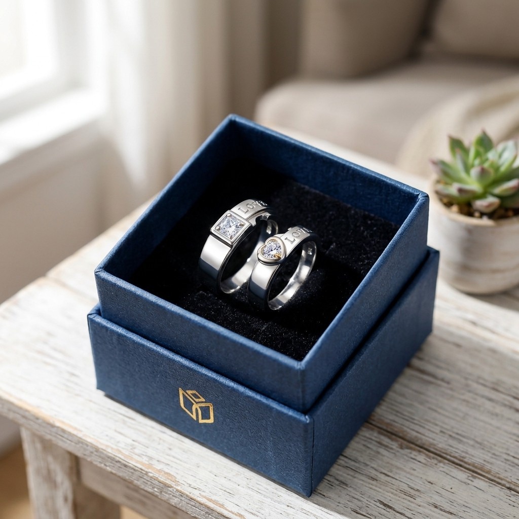 Heart LOVE Pattern Couple Rings Matching Promise Jewelry Daily Wear for Him Her