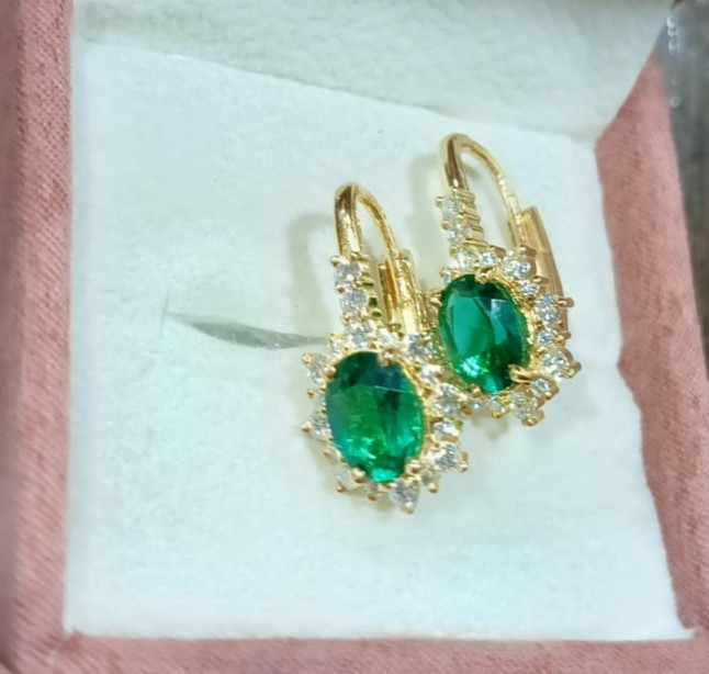 4.00ct Oval Cut Natural Emerald & Diamond Earring 14K Yellow Gold Plated
