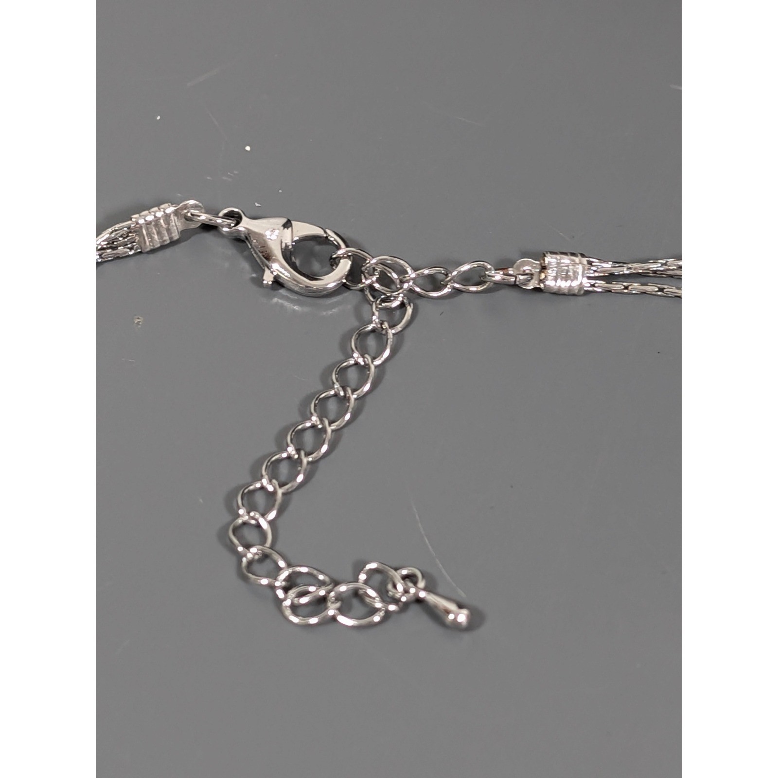 Silver Tone Multi Chain Marble Stone Station Necklace Layered 22.5in