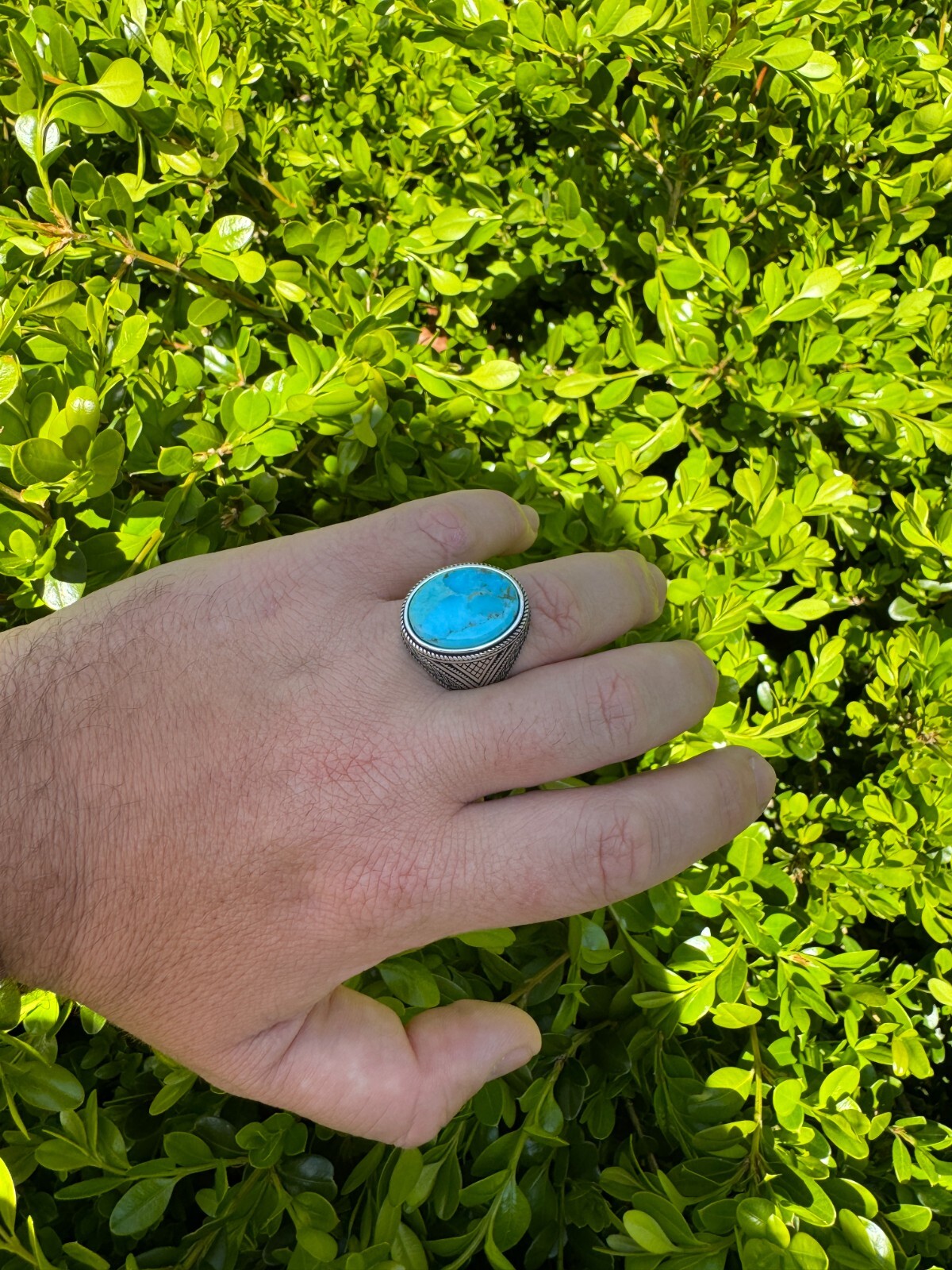 Natural Turquoise Mens Real Solid 925 Silver Handmade Oval Native American Ring