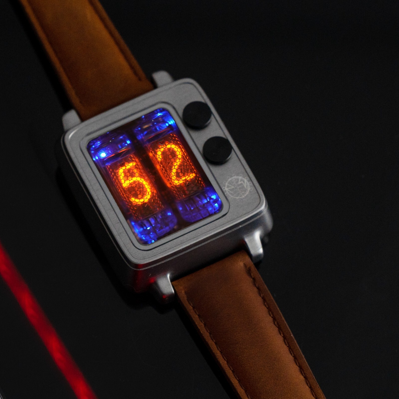 New NEONWORKS BTF NIXIE TUBE WATCH Retro Timer WristUp Aluminum Brown Straps v.