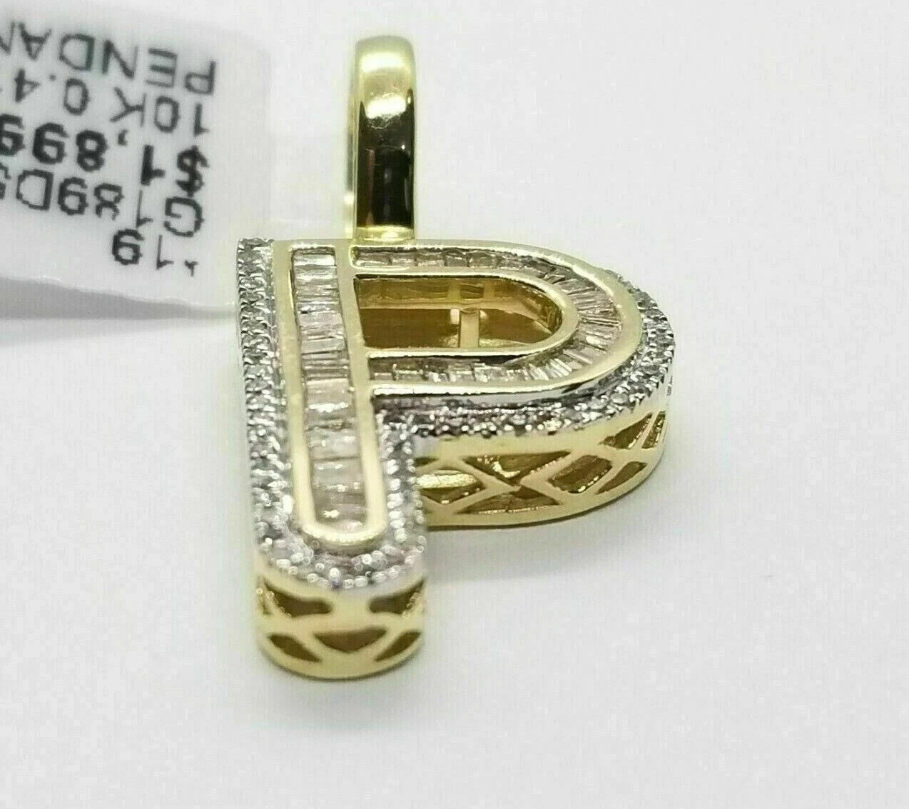 14K Yellow Gold Finish Initial “P ” Pendant 1.70Ct Lab Created Diamond Baguette