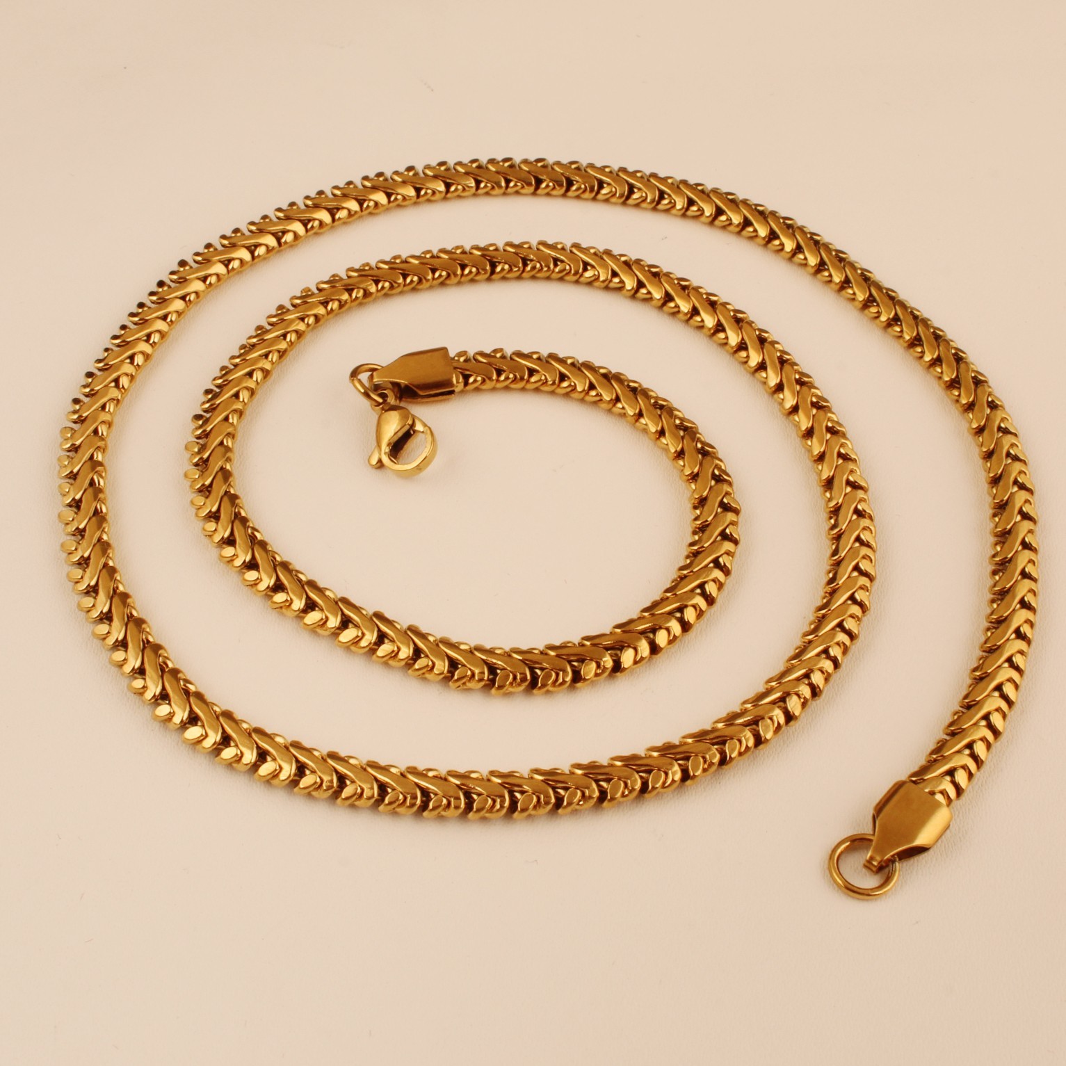 Gold Plated Premium Fishbone Chain Necklace for Men & Women Stylish Link Chain