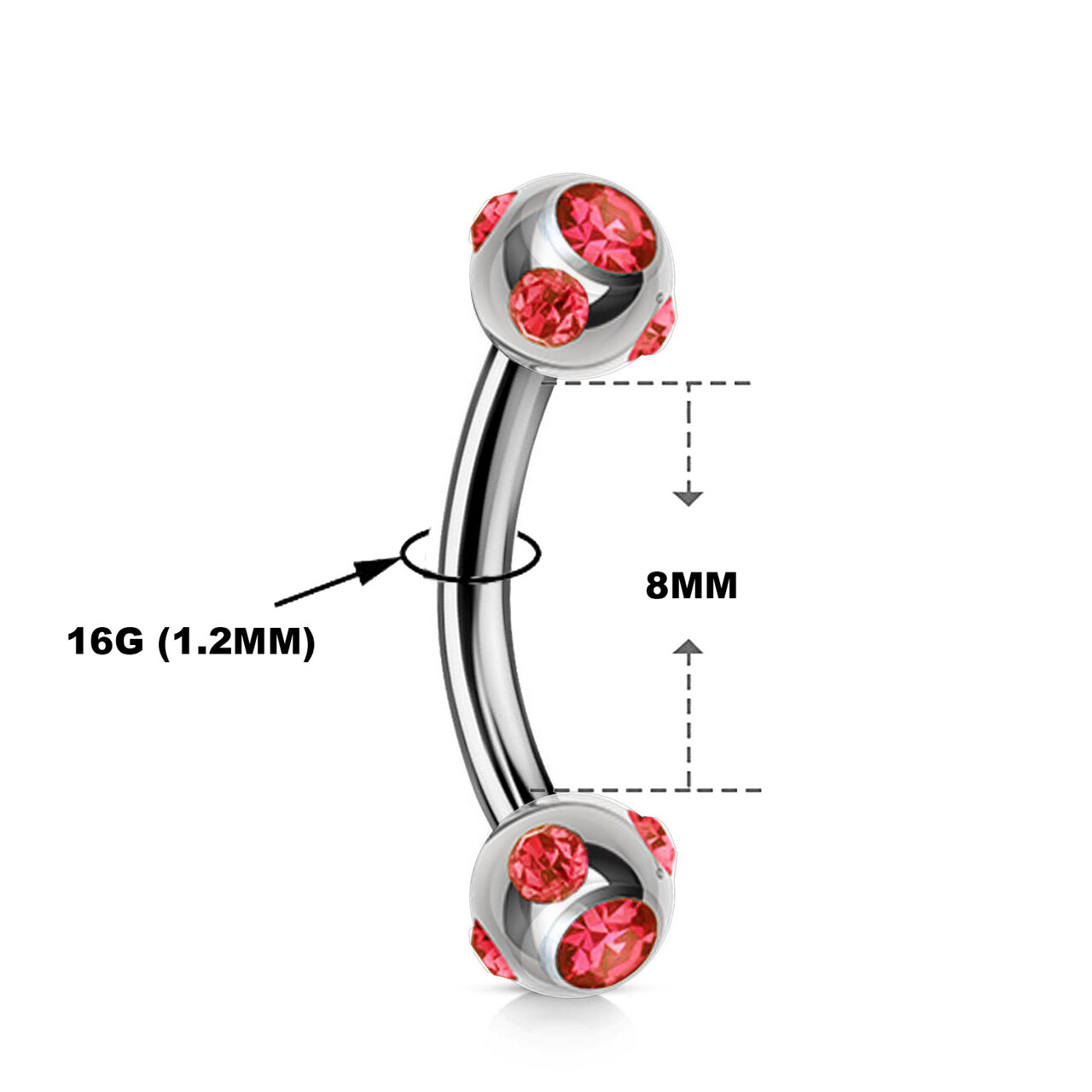 Multi Stone Set Curved Barbell 16g 1.2mm Piercing for Cartilage eyebrow piercing