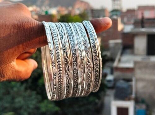 14 Set of Silver Bangles Solid 925 Silver Handmade Stackable Women Bangle SR107