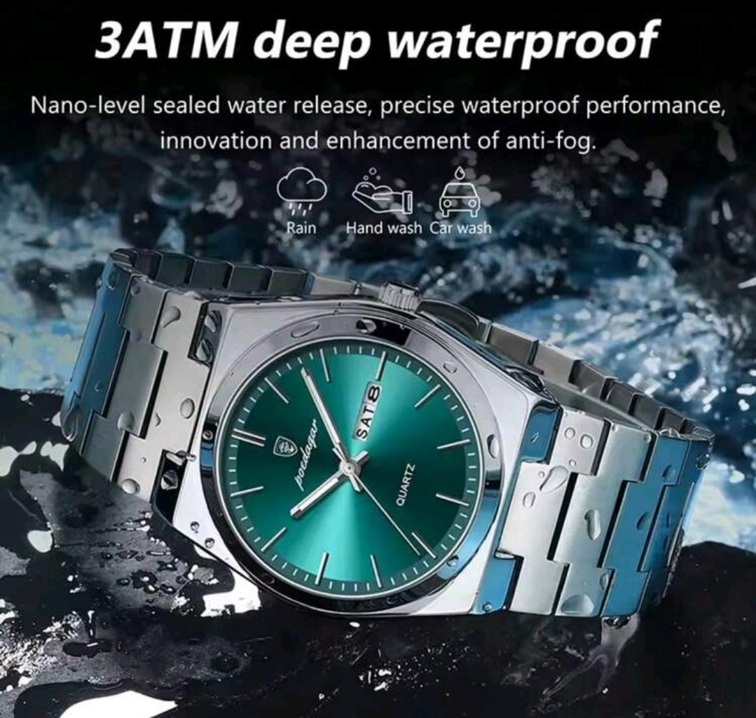 Men’s Luminous Waterproof Calendar Stainless Steel Quartz Watch Bus