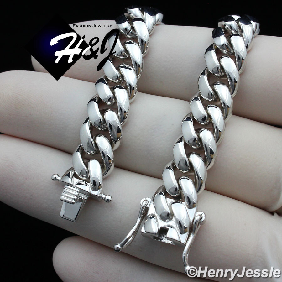 18″-24″MEN 925 STERLING SILVER 10MM PLAIN MIAMI CUBAN CURB CHAIN NECKLACE*SN20