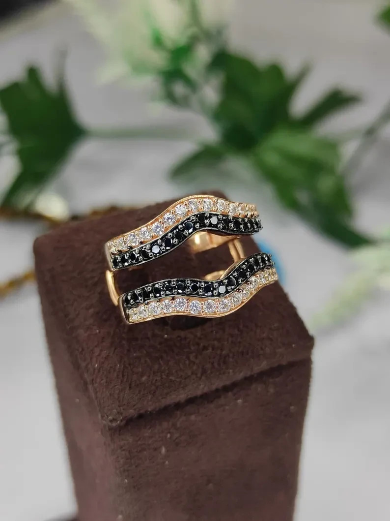 2Ct Round Lab Created Moissanite Enhancer Guard Band Ring 14K Rose Gold Plated