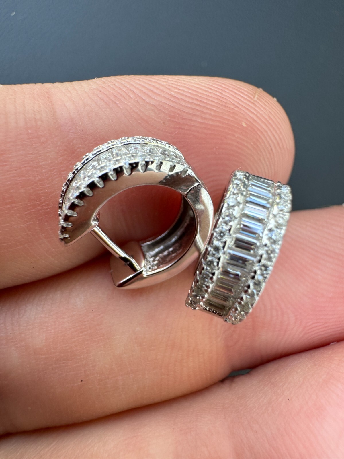 Baguette Moissanite Real Solid 925 Silver Hoops Small Huggie Hoop Earrings 12mm