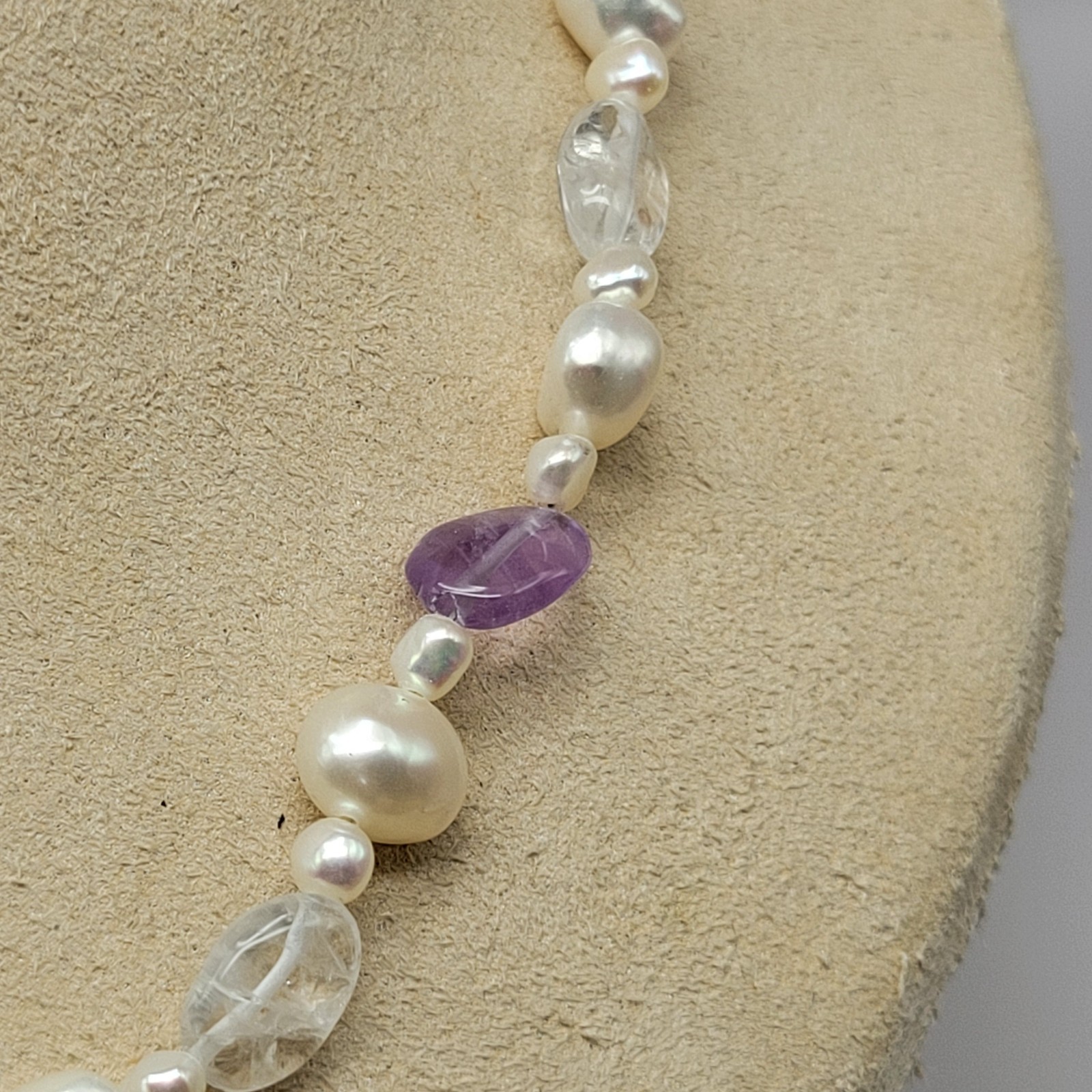 Sterling Silver Keshi Baroque Freshwater Pearl Amethyst Citrine Necklace ~ 16″