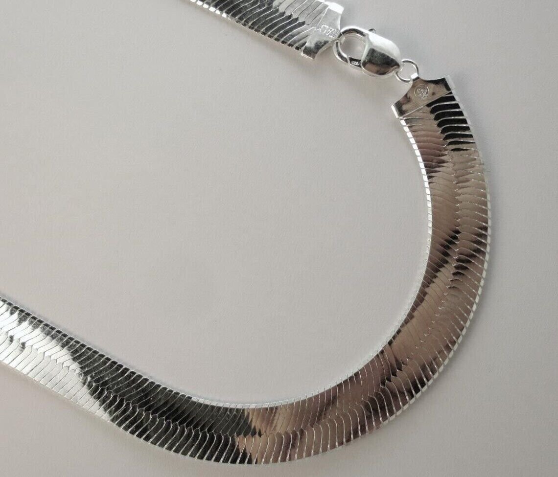 925 Sterling Silver 14mm Herringbone Necklace Italian Chain – All Sizes