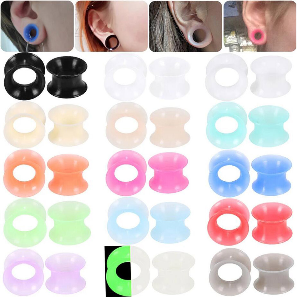 PAIR-ULTRA-THIN-TUNNELS-SOFT-SILICONE-EAR-GAUGES-PLUGS-DOUBLE-FLARED-EARLETS