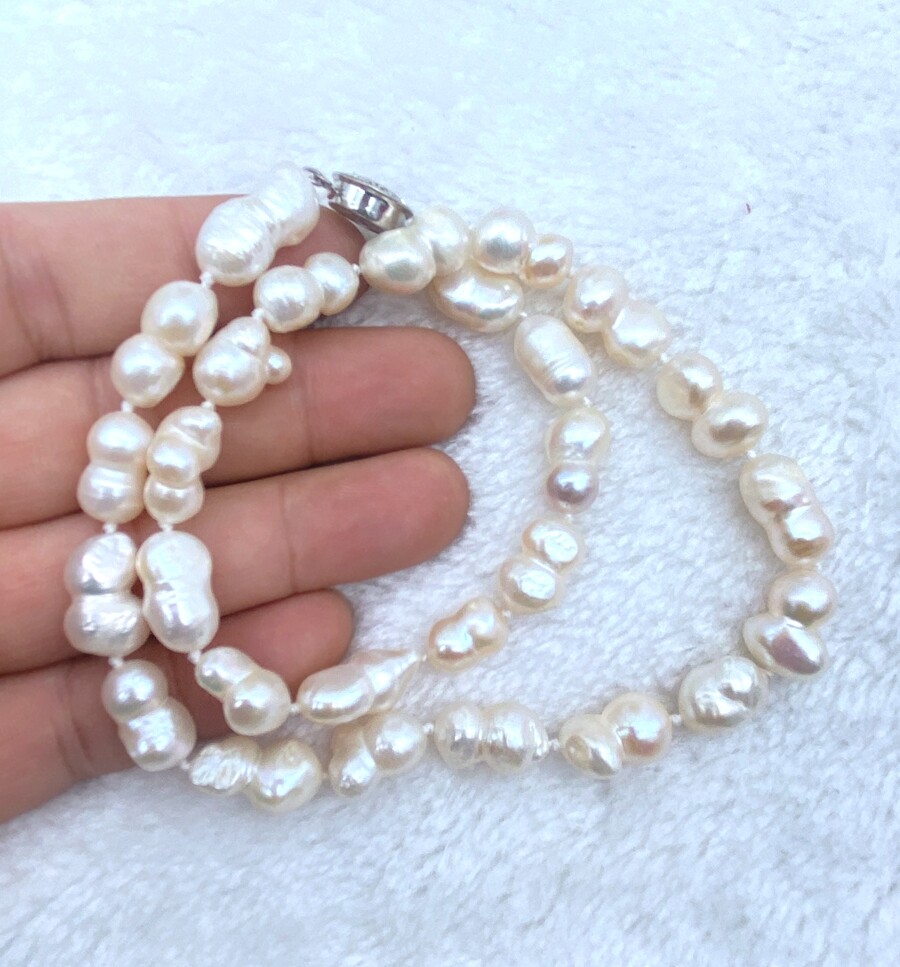 HUGE 12X15MM Natural South Sea White mabe gourd Pearl Necklace 18″