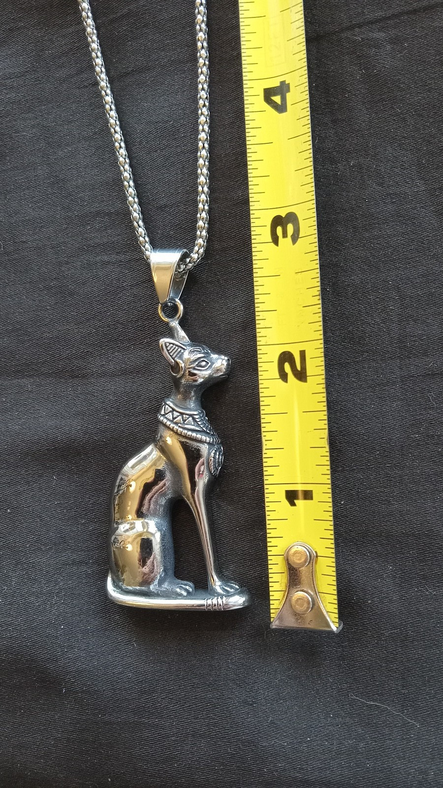 Ancient Egyptian Cat Bastet Silverplated Dramatic Large Pendant, Egyptian Bast