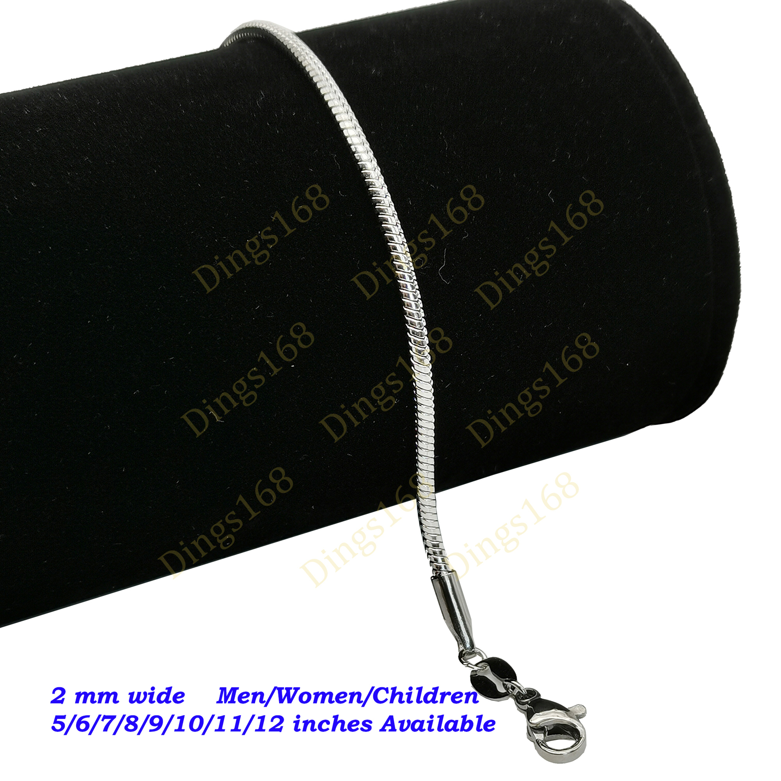 Solid 925 Sterling Silver Classic Round Snake Chain Bracelet/Anklet, Many Sizes