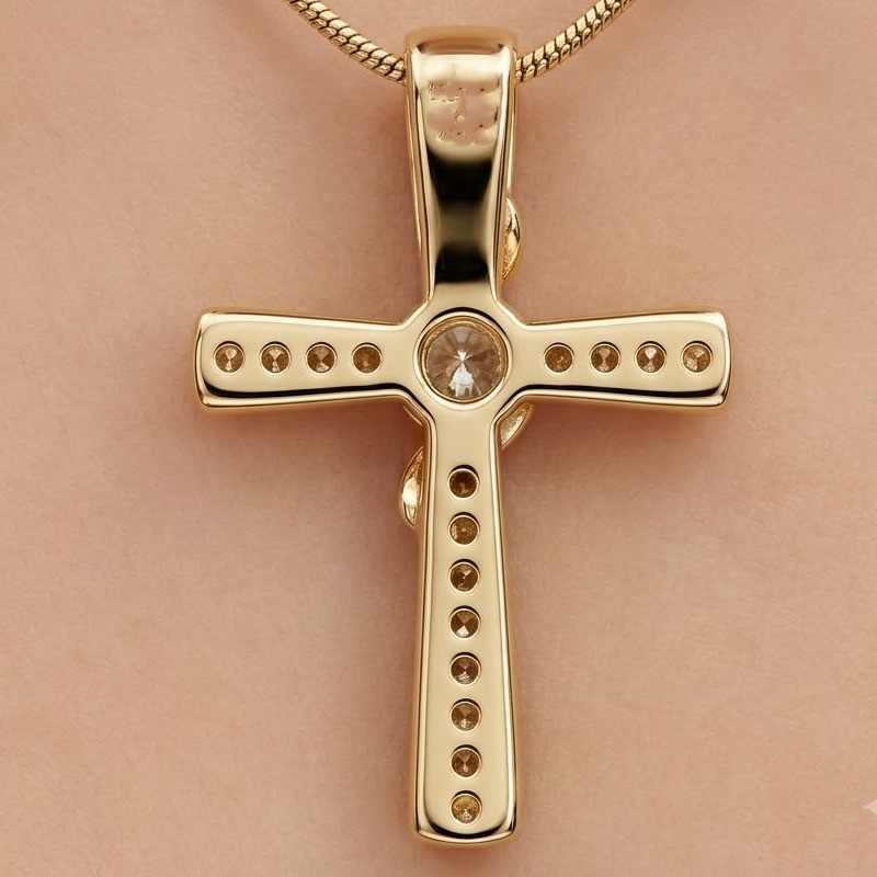 0.93 CT Round Moissanite Bezel Set Cross Pendant No Chain 14k Yellow Gold Plated