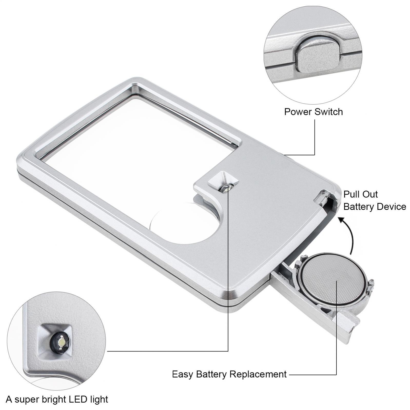 2 Pack Magnifier, 3X 6X Pocket Magnifying Glass with Light, Card Type Magnifying