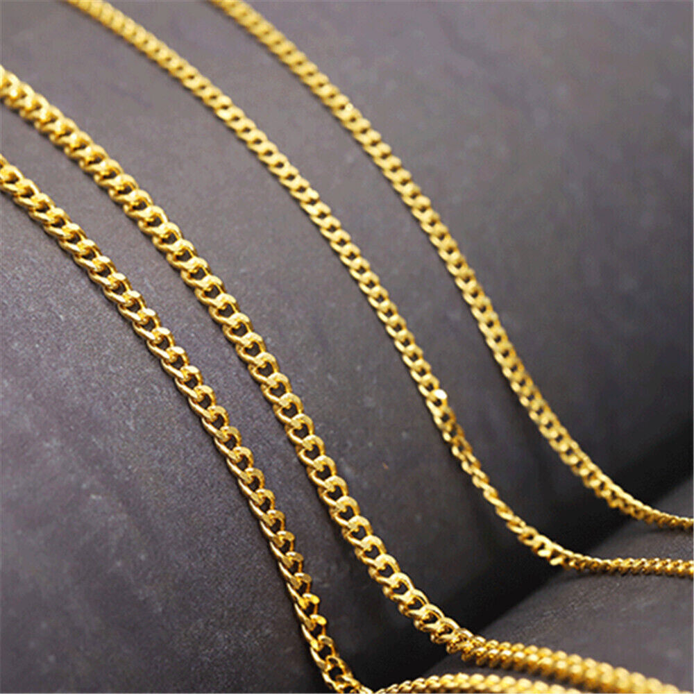 Pure Solid 999 24K Yellow Gold Chain 1.2mm/1.6mm/1.8mm/2mm Curb Link Necklace