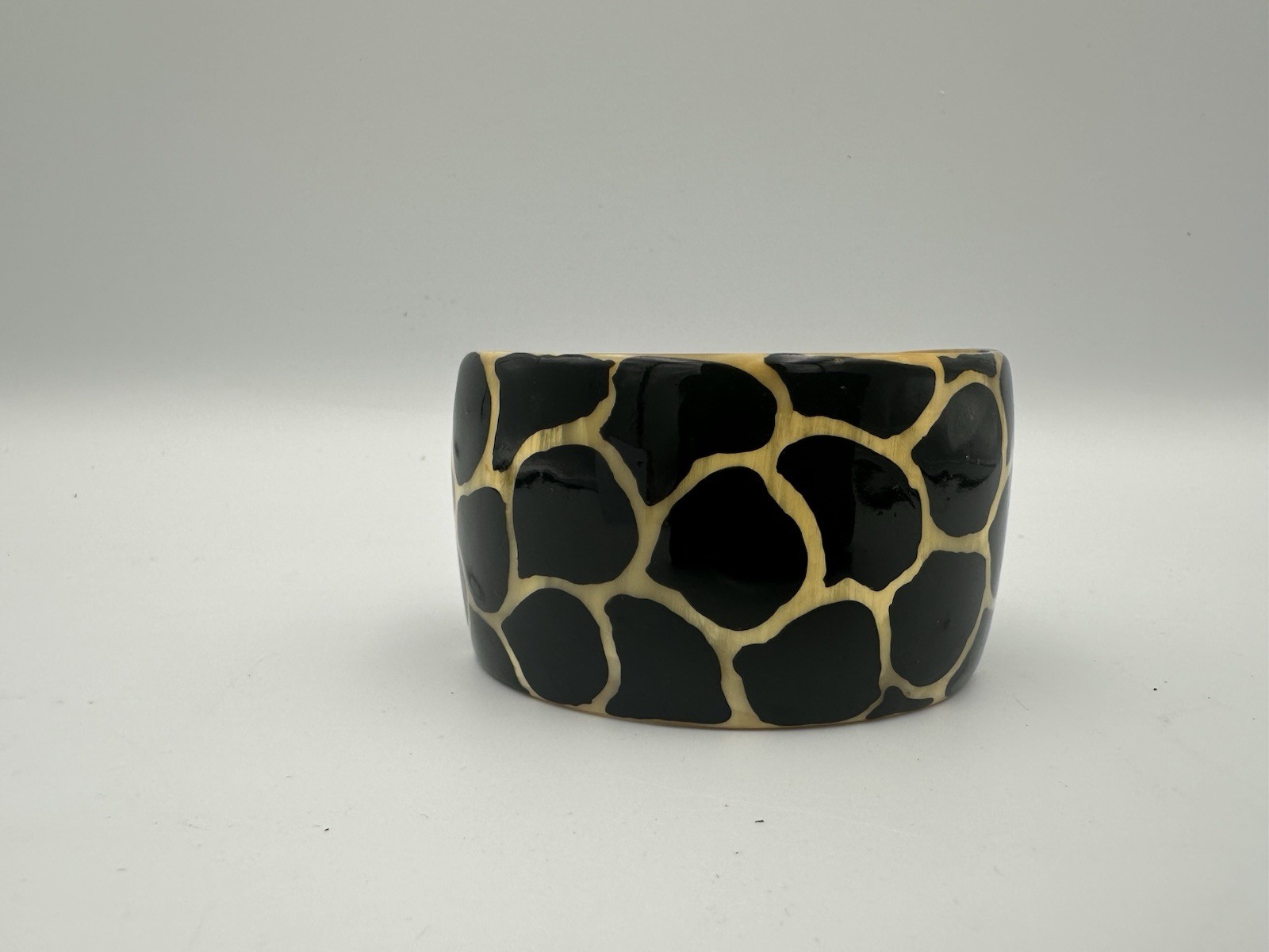Wide Black Giraffe Print Horn Look Open Cuff Bracelet Animal Statement