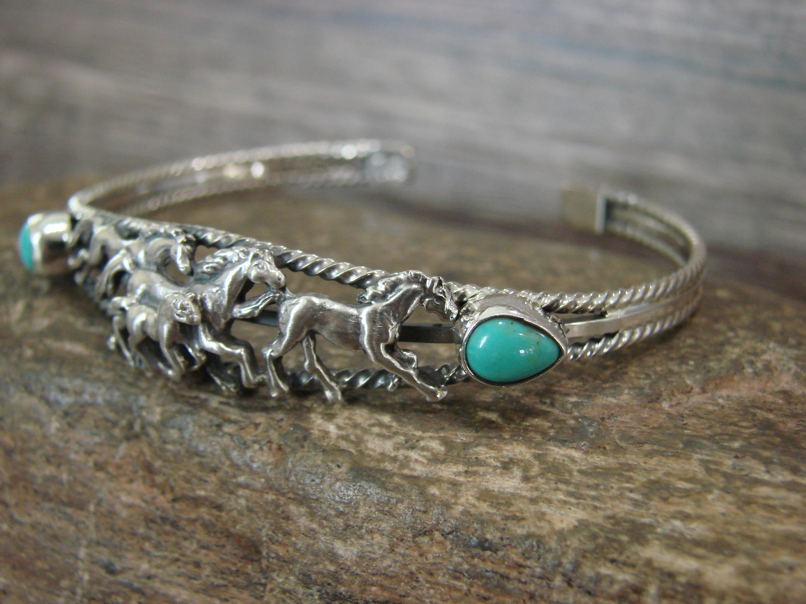 Native American Indian Sterling Silver & Turquoise Horse Bracelet by Begay