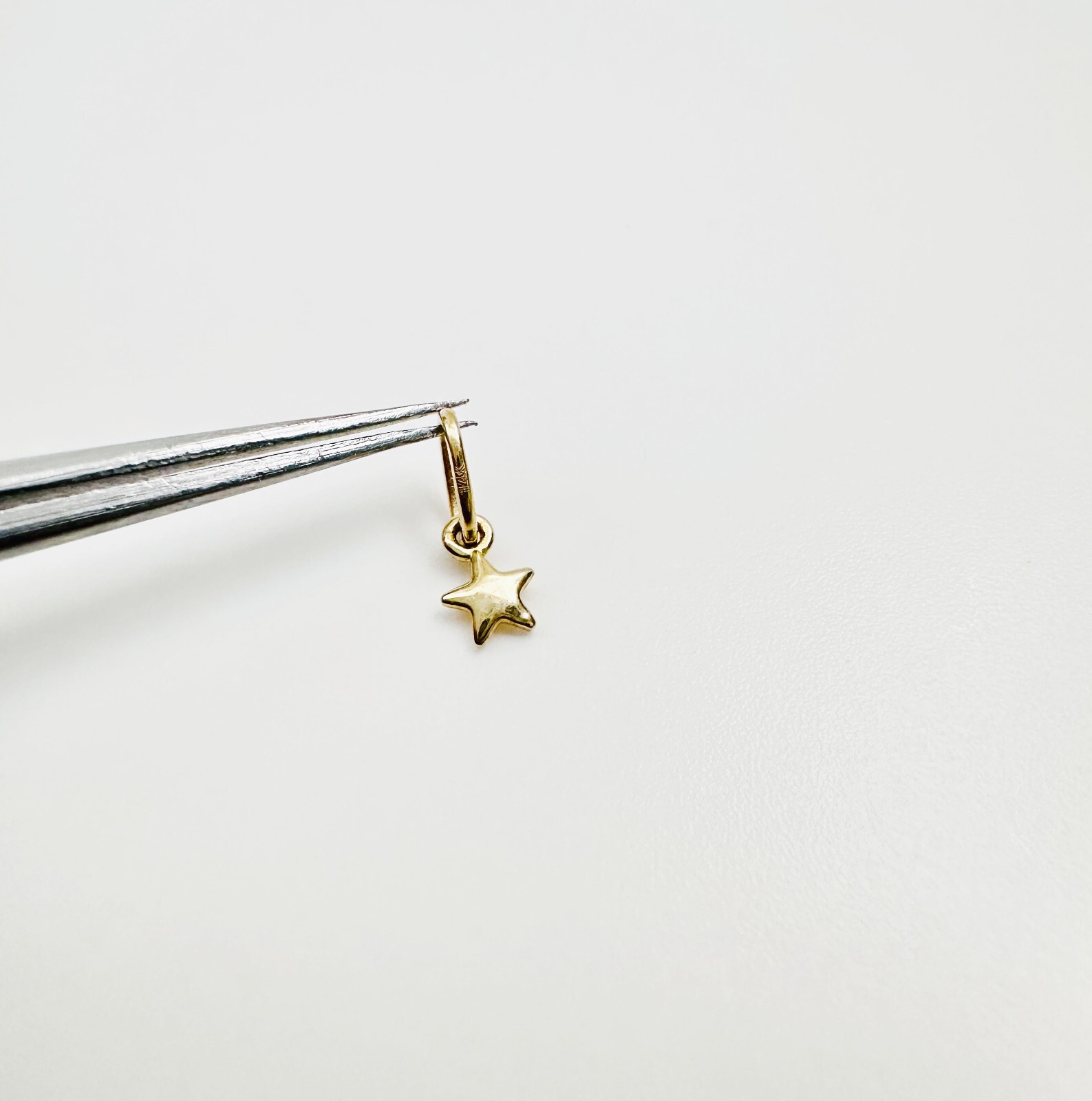 14K Solid Yellow Gold Teeny Tiny – Very Small Beveled Star Charm Pendant 8.5x3mm
