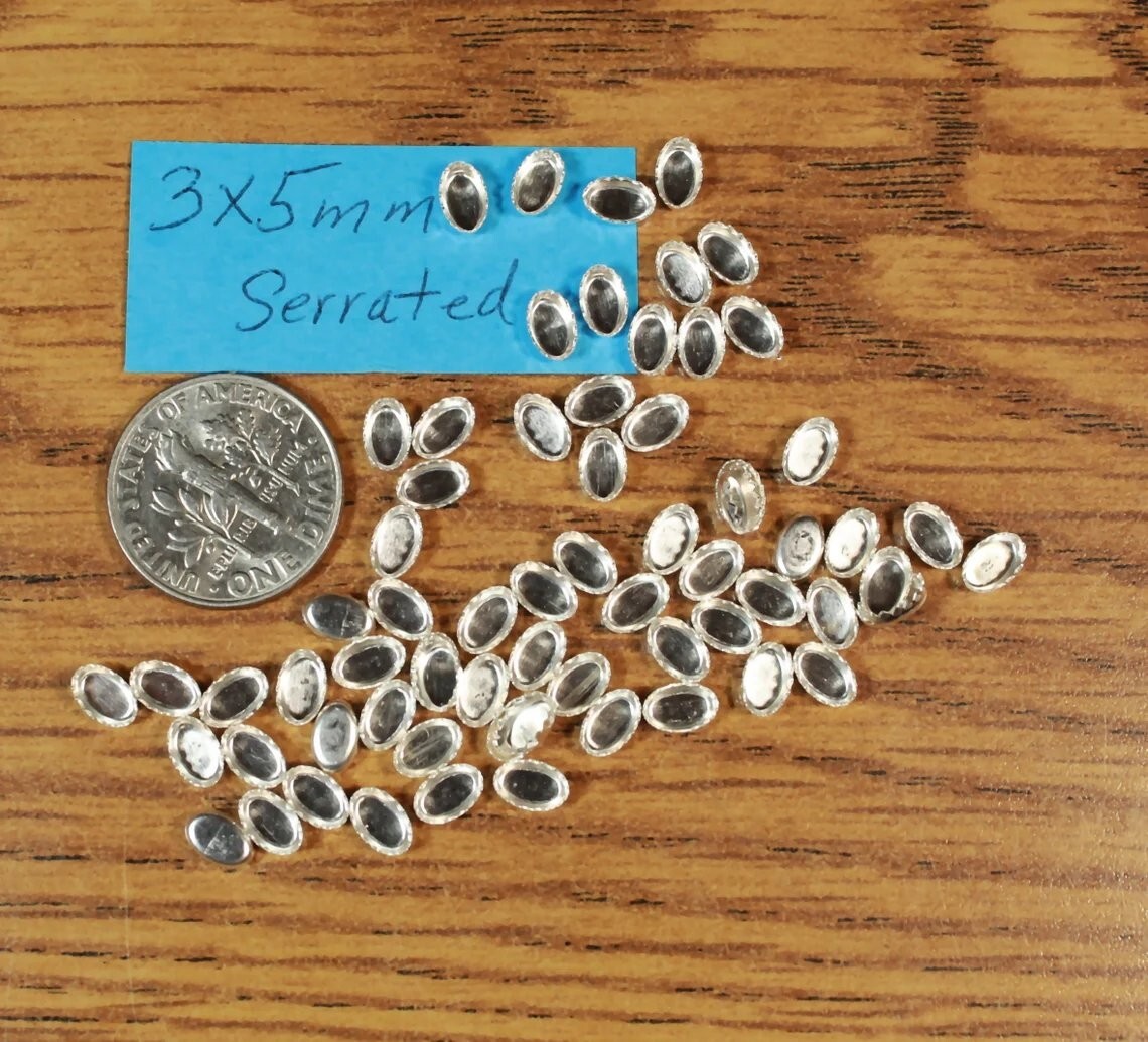 3X5mm Sterling Silver SERRATED Bezel Cups Oval 5mm x 3mm Lot 10pc USA Saw Tooth