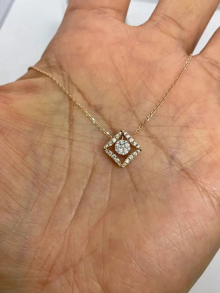 2.00Ct Round Cut Real Moissanite Cluster Pendant 14K Yellow Gold Plated Silver