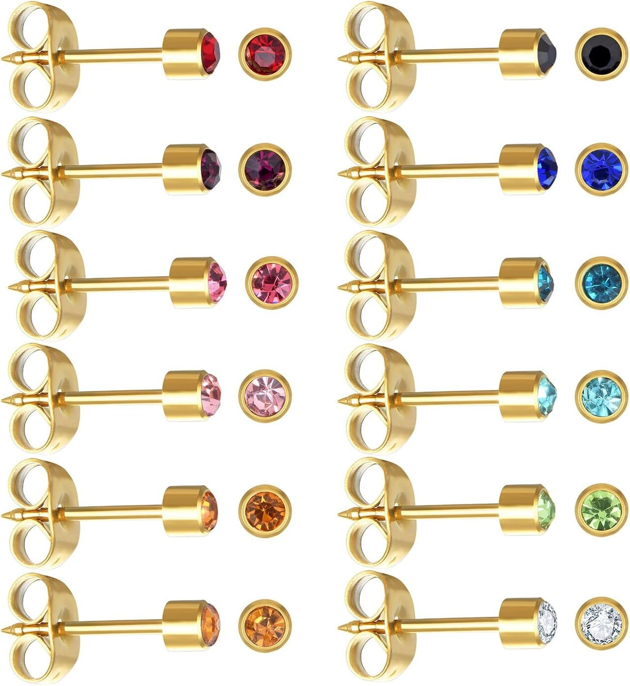 12 Pairs Ear Piercing Stud Earrings for Ear Piercing Guns Surgical Stainless