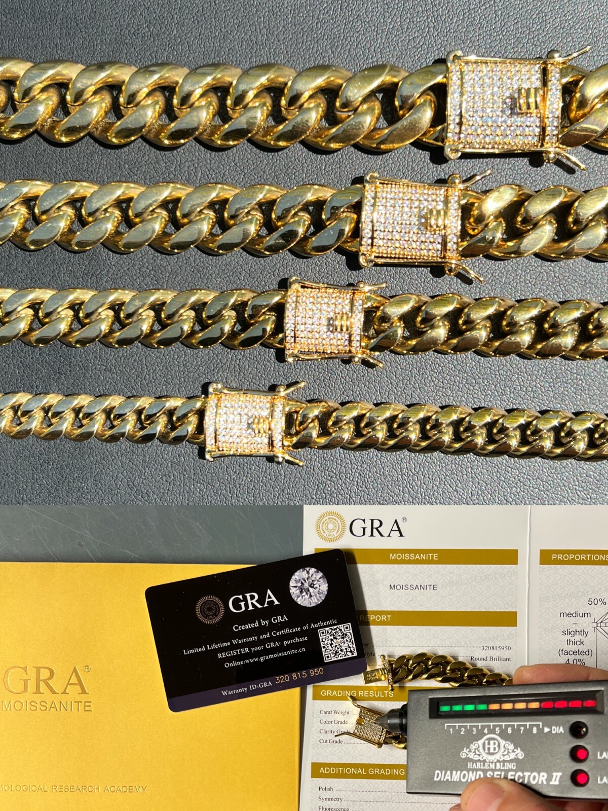 Cadena CUBANA Pulsera De Oro De 14k Vermeil Con Broche De MOISSANITE