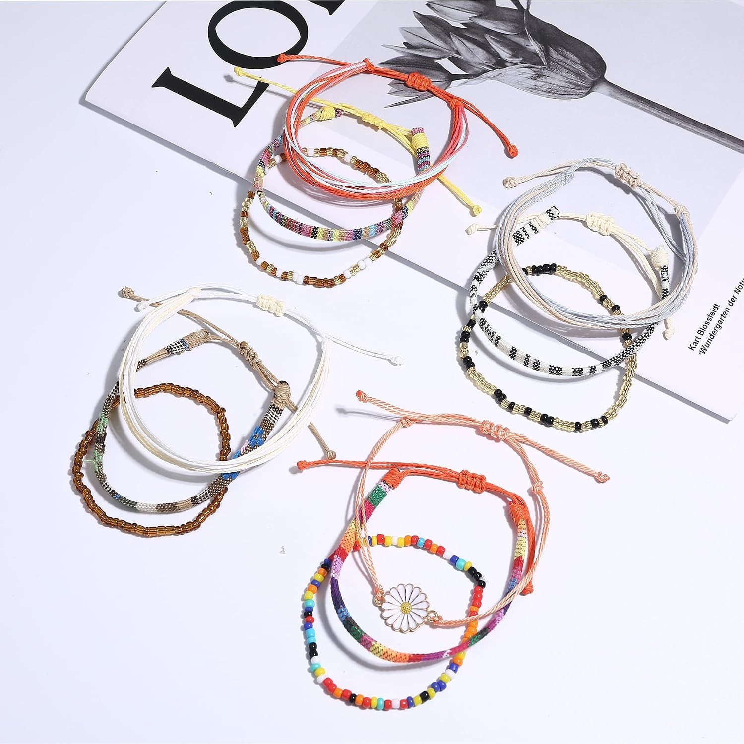 24 Pcs Waterproof Boho Ankle Bracelets for Women | Adjustable Strand Jewelry