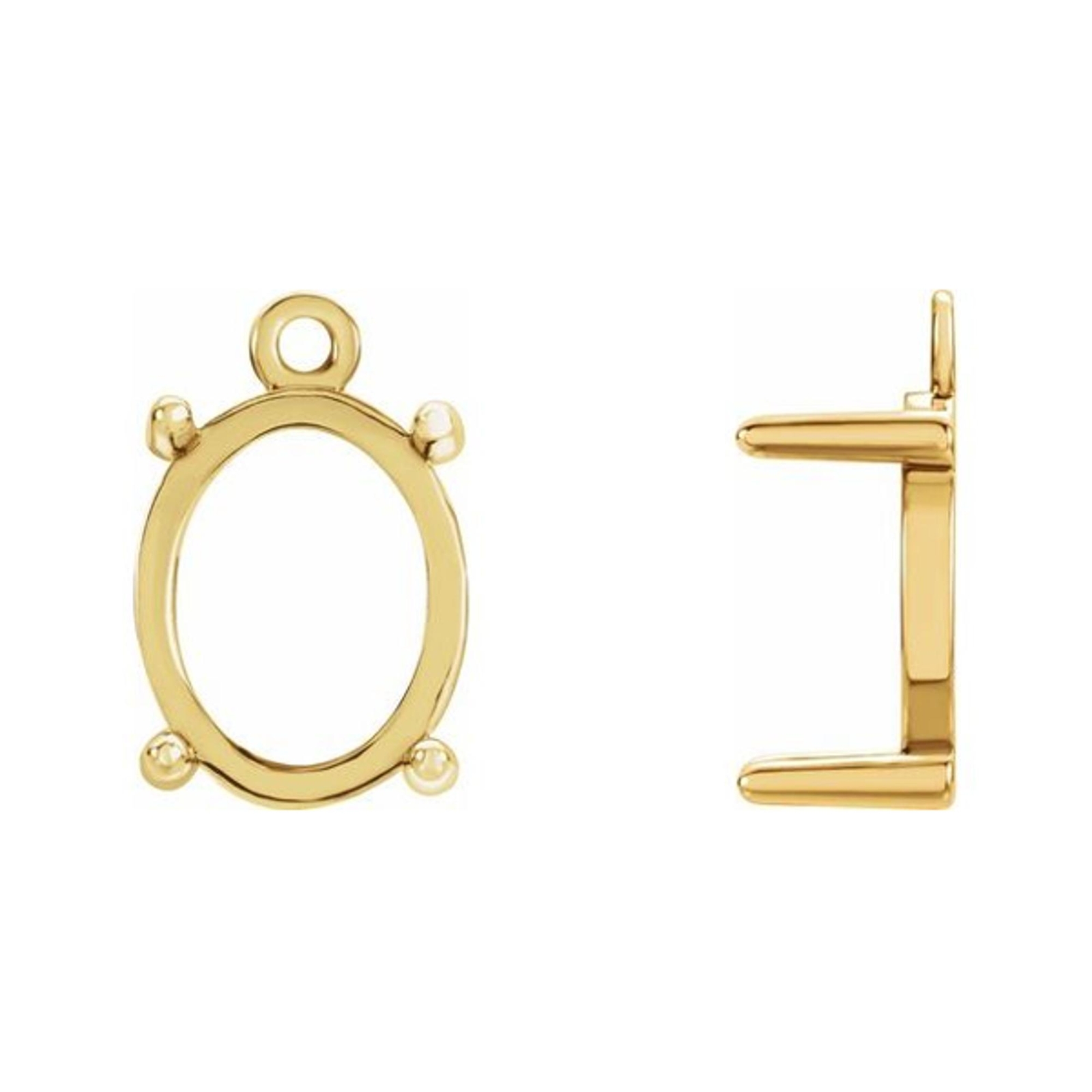 Solid Gold or Platinum Unset Oval Stone 4-Prong Cabochon Dangle Setting Charm
