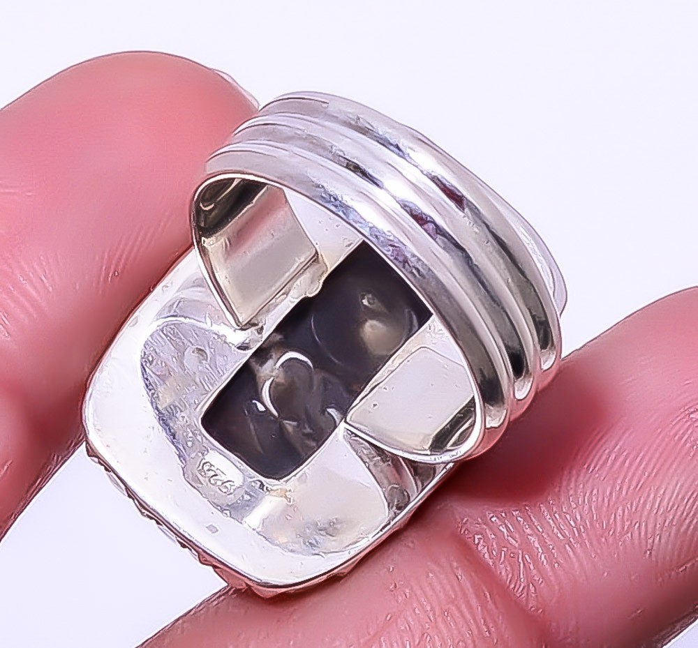Turritella Fossil Agate Gemstone 925 Sterling Silver Jewelry Ring s.8 A364