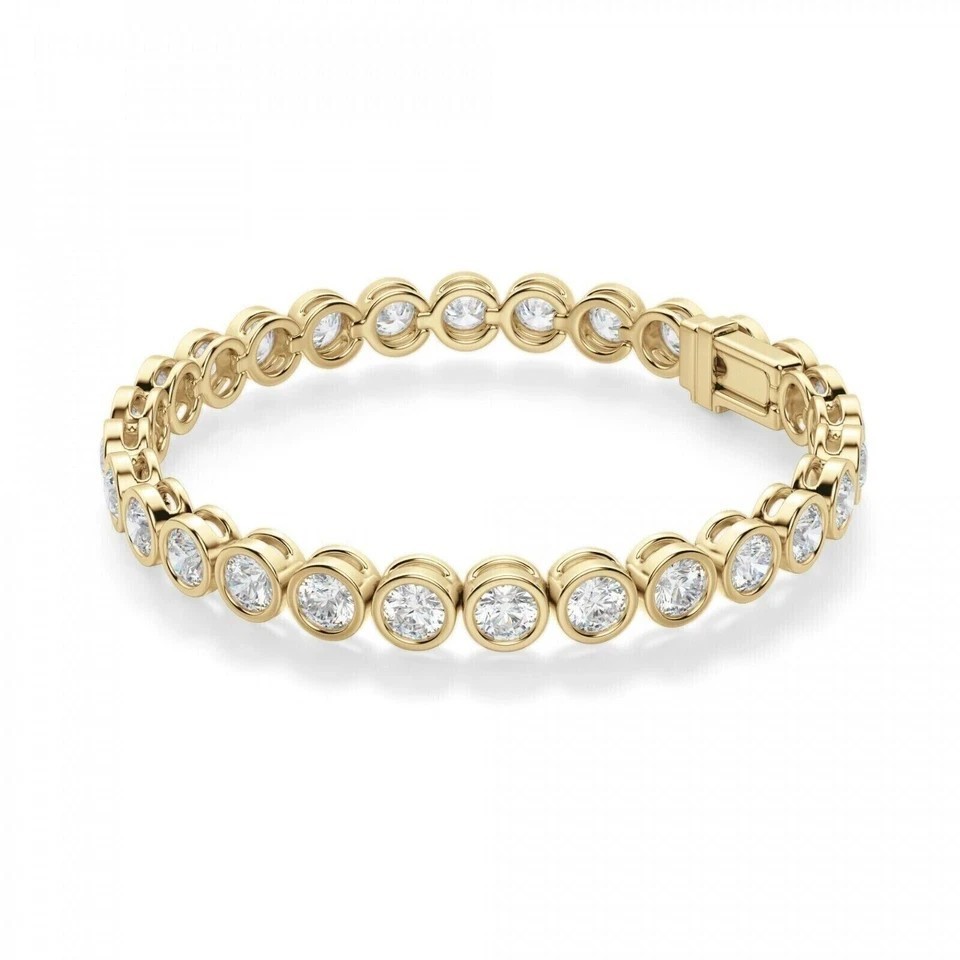 6Ct Round Lab Created Diamond 14k Yellow Gold Finish Bezel 7.5″ Tennis Bracelet