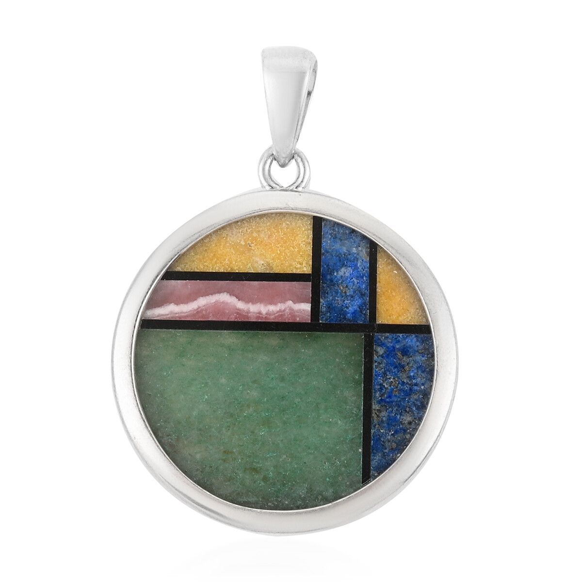 Multi Gemstones Pendant Sterling Silver , Sliver Wt. 8.2 g 39.00 ctw